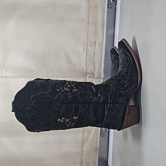CORRAL C2108 black distressed snip toe cowgirl boots exotic lizard inlay sz 7.5 - Picture 1 of 7